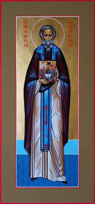 Андрей Рублев, святой преподобный Рукописная мерная икона.