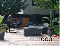 Комплект мебели из ротанга OUTDOOR Мадейра (3-местный диван, 2 кресла, стол), ш/п, графит