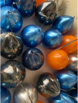 Шары под потолок хром синий,хром серебро,темно-синий пастель,оранжевый пастель,черный стеклянный эффект с конфетти 25шт