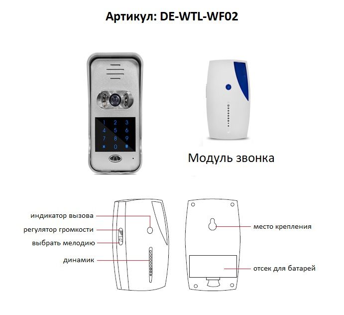 Вызывная панель видеодомофона с сенсорной клавиатурой для работы на улице Артикул: DE-WTL-WF02