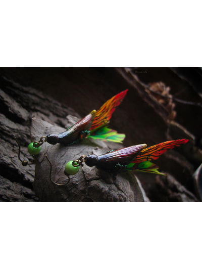 &quot;Крылышки Саламандровой феи&quot;, длинные серьги из шёлка