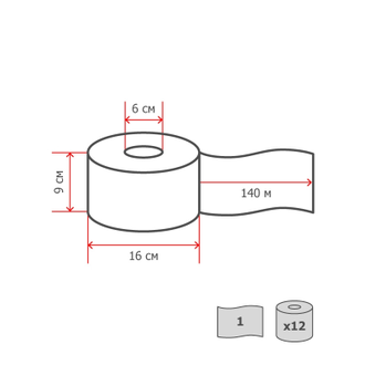 Бумага туалетная для диспенсера 1сл сер втор 200ф 12рул/уп 0024А