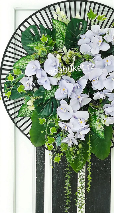 Панно круглое из искусственных растений и цветов светло сиреневой орхидеи № ВП02/картина из цветов