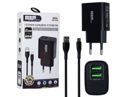 Сетевое зарядное устройство MRM S85 5V/2.4A 2USB + кабель Type-C 1200mm Black