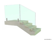 Стеклянное ограждение лестницы на мини-стойках (напольных стеклодержателях)