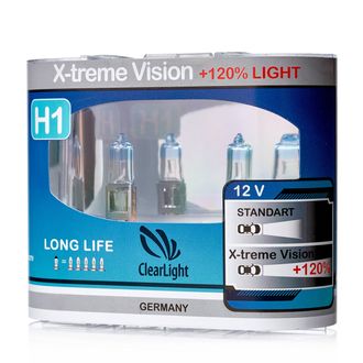 Лампа автомобильная галогенная Clearlight H1 X-treme Vision +120% Light, 2 шт