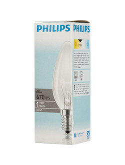 Электрическая лампа Philips свеча/прозрачная 60W E14 CL/B35 (10/100)