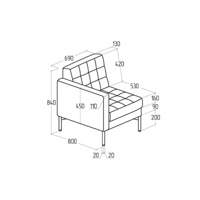 Модуль Everprof Delta с подлокотником одноместный правый Металл Черный Экокожа Черный