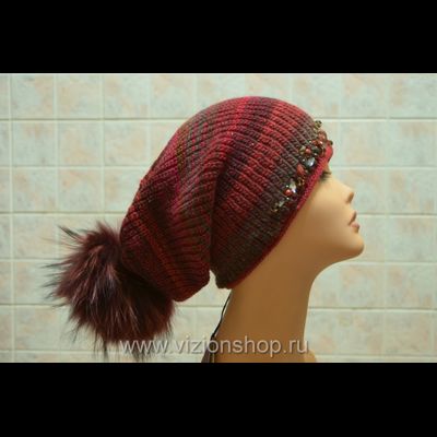 Женская шапка с помпоном и камнями зима 2018 Vizio Визио Италия 5833