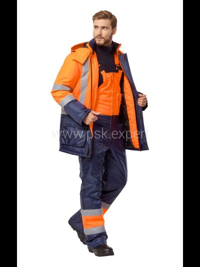 Костюм ТРАССА-ЗИМА с п/к, цв. оранжевый/синий, тк. Оксфорд