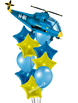 Фонтан шаров на 23 февраля  "Вертолет+6 звезд+3"