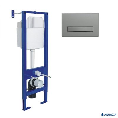 Инсталляция AQUAZIA ATOM 410 для подвесного унитаза, кнопка Atom Line (Матовый никель)