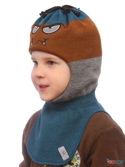 Шапка-шлем  19101-06, цвет сине-морской,горчичный, р. 50-52