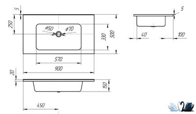 Раковина Эстет Kare 90 х 50 см Мраморная на тумбу