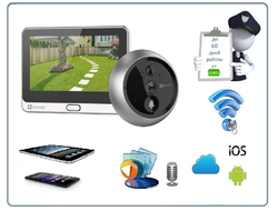 EZVIZ CS-DP2C-A0-6E2WPFBS  - Автономный WiFi надверный комплект вызывная панель видеодомофона и монитор 4,3" с DVR, Full HD