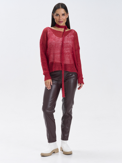 Кофта прозрачная вязаная оверсайз с шарфом