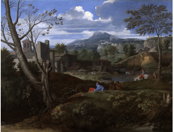 Картина обогреватель, репродукция Никола Пуссен Пейзаж с постройками