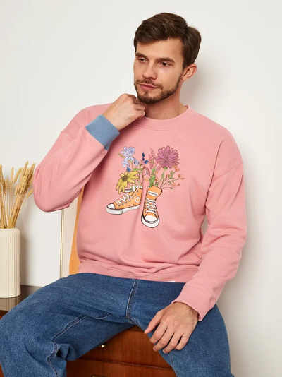 МУЖСКОЙ СВИТШОТ РОЗОВЫЙ "ЦВЕТОЧНЫЕ КЕДЫ"