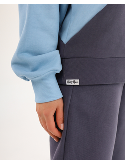 Свитшот  колорблок хлопковый велюр (черничный)