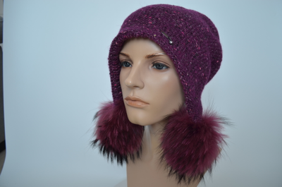 Шапка Vizio 1010 PP 66 ушанка фуксия с помпонами