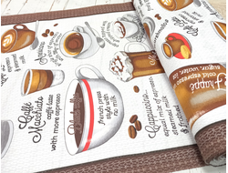 Вафельное полотно 176 г/м2 цвет серый принт Кофемания