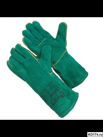 Краги спилковые зеленые Optima с подкладом, нить KEVLAR