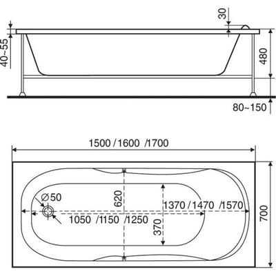 Акриловая Ванна BAS МАЛЬДИВА 160х70 с каркасом