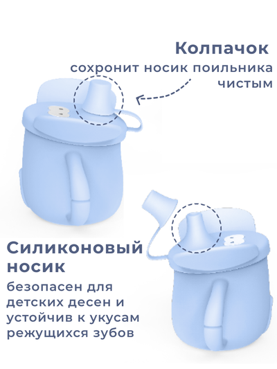 Поильник детский и снэк-стакан 3 в 1 из пищевого силикона Голубой