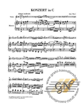 Haydn, Franz Joseph Konzert C-Dur Hob.VIIa:1 für Violine und Orchester für Violine und Klavier