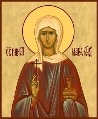 Мария Магдалина, святая равноапостольная, мироносица. Рукописная православная икона.