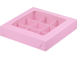 Коробка на 9 конфет с/о (розовая), 155*155*30мм