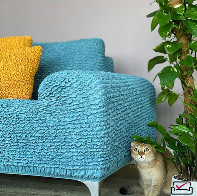 Чехол на кресло Микрофибра Бирюзовый. Защита мягкой мебели от животных. ИТАЛИЯ