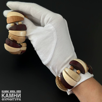 Браслеты "Зубчики" микс деревянных бусин 28,5х9-10 мм, цена за штуку