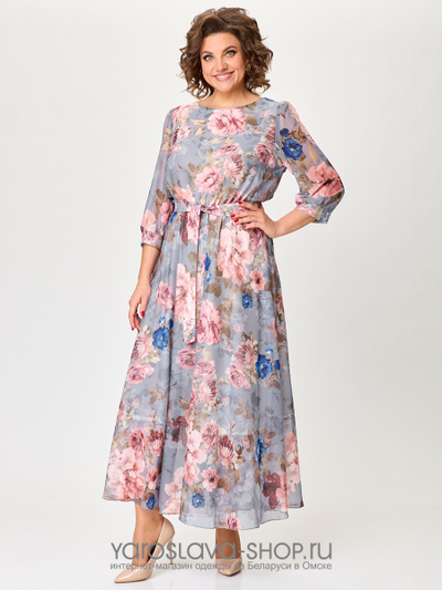 Элегантное шифоновое платье в розовом цвете с цветочным принтом