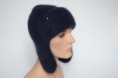 Шапка ушанка синего цвета для женщин