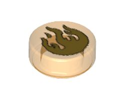 Tile, Round 1 x 1 with Gold Flames Pattern, Trans-Orange (98138pb022 / 6074926)