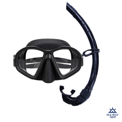 Маска для дайвинга с трубкой Комплект Sea Wolf черный силикон