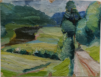 "Над рекой" картон масло Вировлянский А.М. 1963 год
