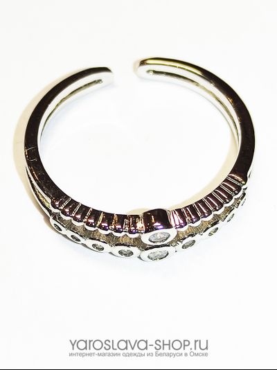 b-106.  Кольцо разъёмное под серебро, две дорожки со стразами.