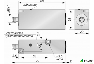 Оптический бесконтактный датчик OC17-NO/NC-PNP-P8.4 (с регулировкой)