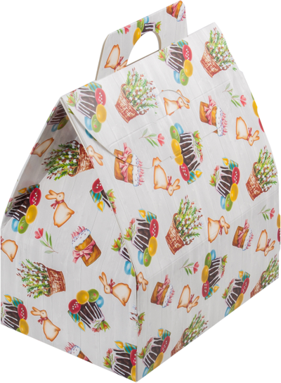 Коробка-домик с ручками для кулича/сладостей "Пасха", 175*120*190мм