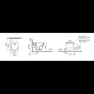 Подвесной унитаз Vitra Integra Square, 54 см, безободковый, с функцией биде и встроенным смесителем, 7082B003-7209