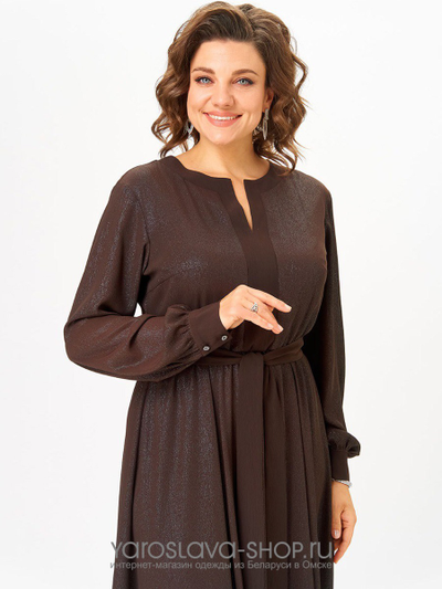 Женское нарядное шифоновое платье в коричневом цвете
