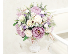 Сиреневые пионы из искусственных цветов/Композиция из искусственных цветов Пионы № КС010/Купить
