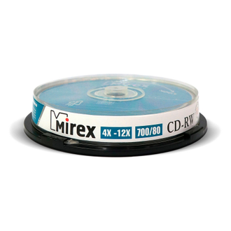 Носители информации CD-RW, 4x-12x, Mirex, Cake/10, UL121002A8L