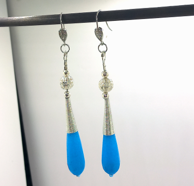 Серьги с голубым нефритом