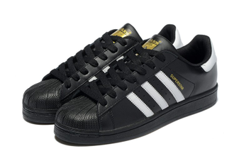 Adidas superstar черные с белым, кожа (36-45) Арт: 002 MF(I)