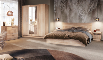 Спальня АНТАРИЯ - Комплект (кровать 160, тумба (2шт), комод) Дуб Сонома