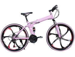 Велосипед на литых дисках, складной 26" (21скорость, сталь, дисковые) розовый