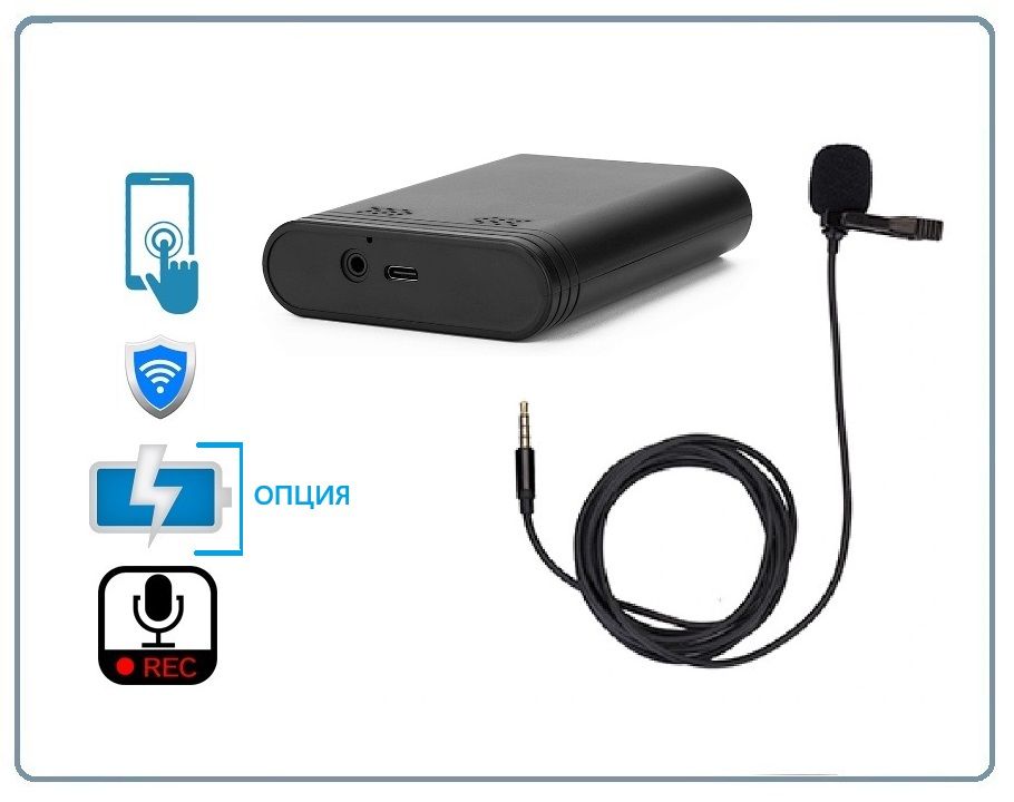 DE/AR8 Wi-Fi аудио диктофон + и с внешним микрофоном, встроенный регистратор, доступ с мобильного (C